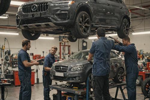 Professional auto repair team at work
